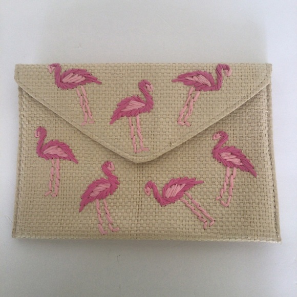 unbranded Handbags - FLAMINGO STRAW RAFFIA CLUTCH NWOT